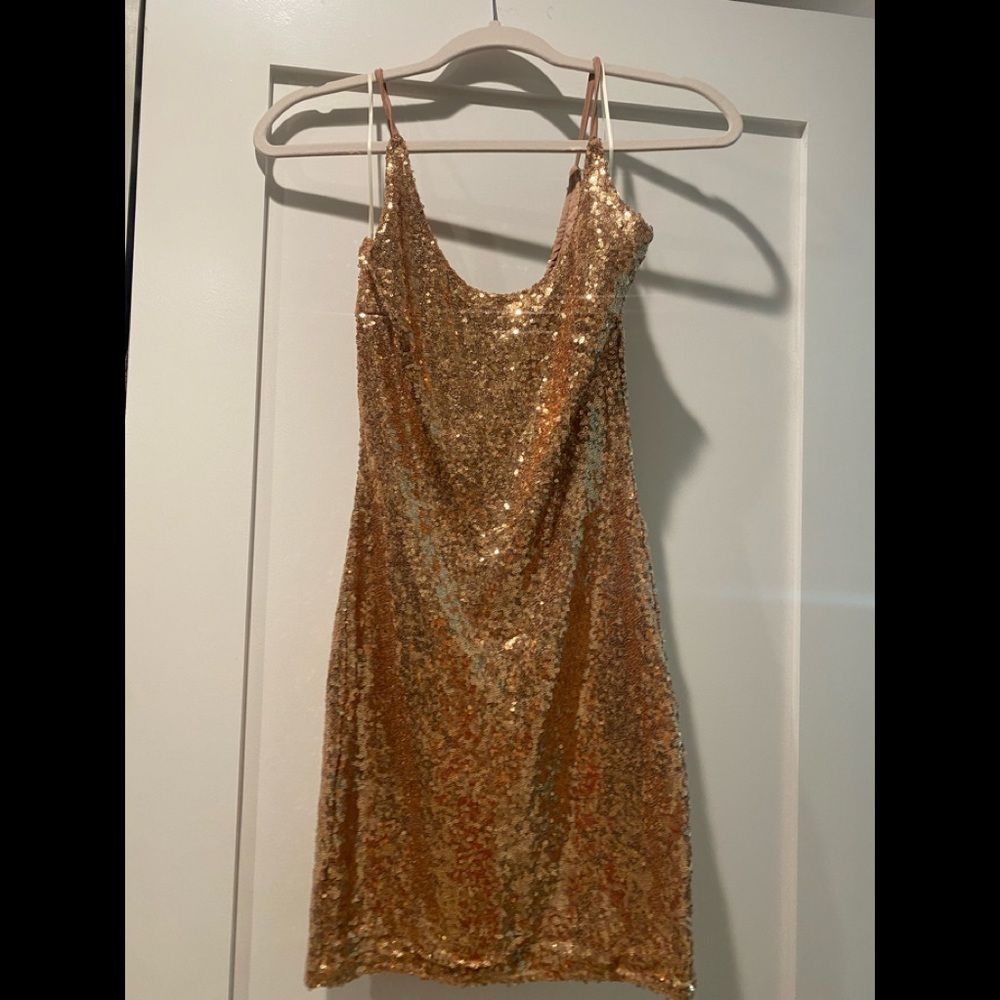 Sequin rose gold mini dress